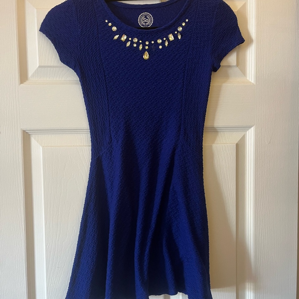 Blue Textured Dress with Embellishments